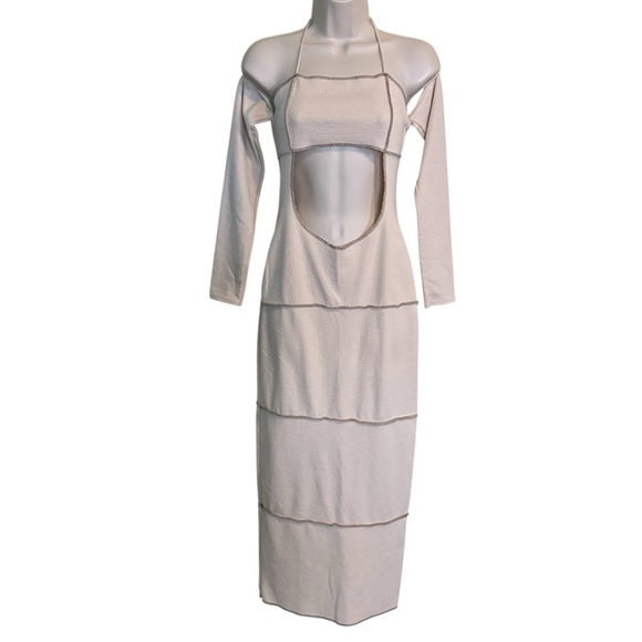 Pretty Little Thing Cut Out Cream Bodycon Dress Size 6 - Picture 1 of 8
